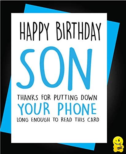 Funny Birthday Card for Son Put Down Your Phone Gag, Hilarious Teen or Adult Humour - C306, Multi