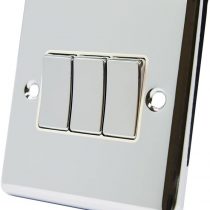AET CPC3GSWIWC Polished Chrome Classical White Insert Metal Rocker Switch-10 Amp Triple 3 Gang 2 Way Light Switch