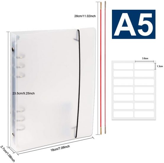 FANDAMEI A5 Ruled Refills Paper with 6 Ring Binder Cover Accessories Set - PP Notepaper Protector + 90 Sheets Refillable Lined Paper + Index Divider + 2 Pcs Binder Envelope Pockets + Ruler + Labels - Image 2