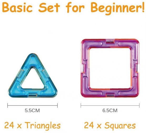 Crenova Magnetic Blocks, 98PCS Rainbow Building Blocks Basic Construction Set Educational Magnetic Tiles STEM Toy for Boys Girls Age 3 4 5 6 7 8 Year Old - Image 3