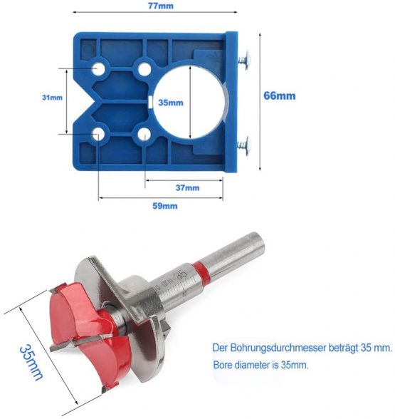 Mobiut Concealed Hinge Jig Forstner Bit Sets-35mm Hinge Hole Cutter for Cabinet Hinges and Mounting Plates - Image 2