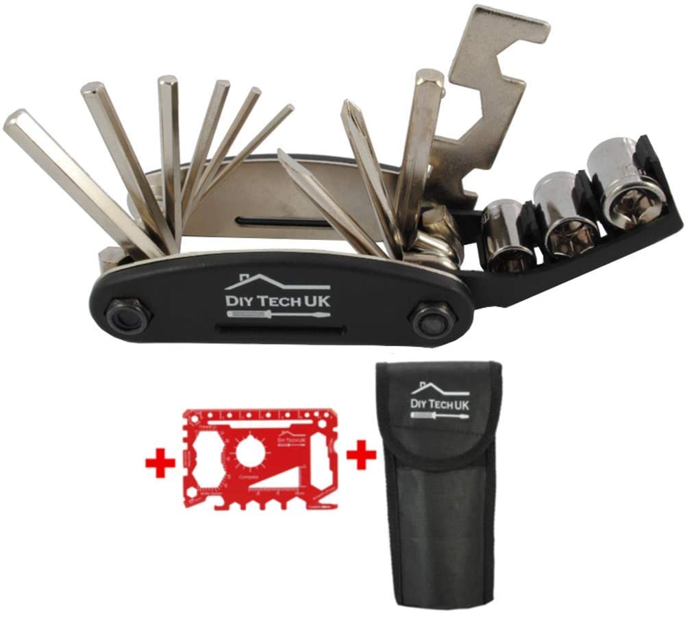 DIY TECH UK, 16 in 1, Allen Keys Multi Tool Set Cycling Bicycle Bike, Small Hex Wrenches Multitool + 2 Screwdrivers, Black