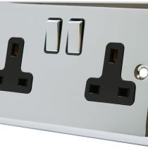 AET CPC2GSOCBC Polished Chrome Classical 2 Gang Black Insert Metal Rocker Switches-13 Amp Double Plug Socket