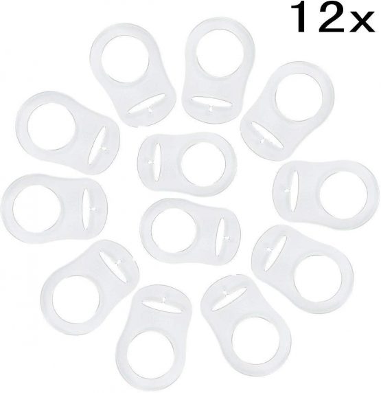 JZK 12pcs Transparent Silicone Button Ring Dummy Pacifier Holder Clip Adapter for Baby MAM Soother - Image 2