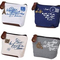 BETOY 4 pcs Mini Canvas Coin Purse Women Wallet Coin Bag Pouch Holder Small Cute Storage Bag for Keys Headset Lipstick Card