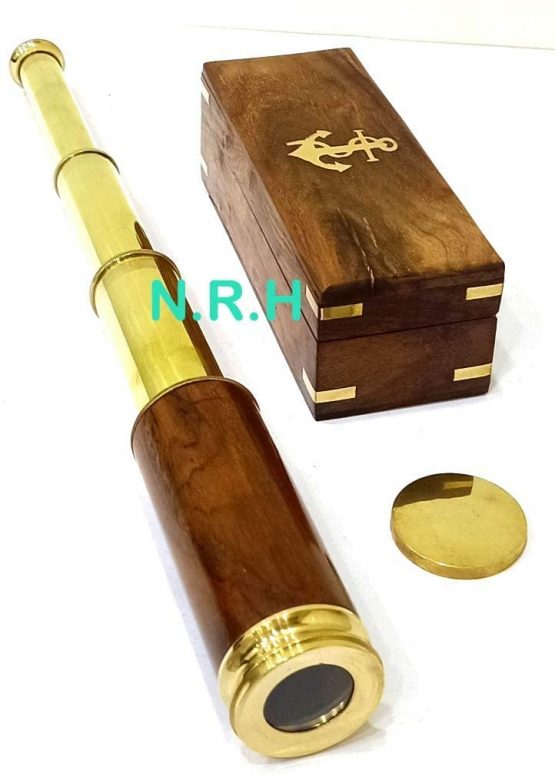 Handheld Brass 14" Telescope - Nautical Pirate Spy Glass with Wood Box - Image 2