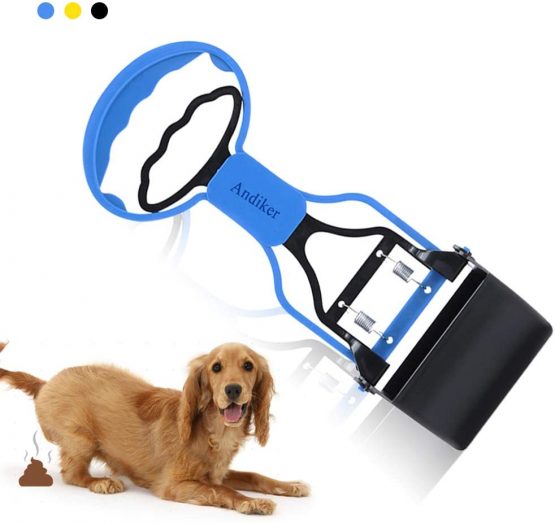 Andiker Pooper Scooper for Pets, Portable Pet Waste Scooper, Dog Poop Scoop, Pet Waste Jaw Clamp Scooper, High Elastic Spring (Blue)