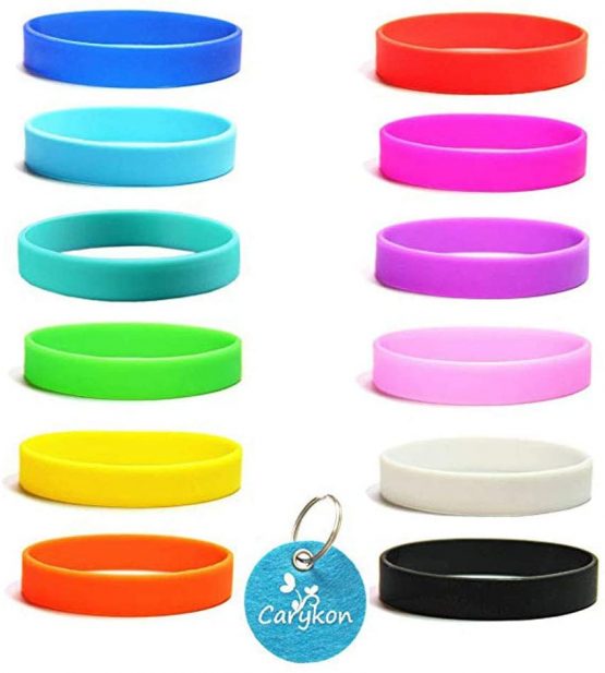 Carykon 12 Pcs Blank Silicone Wristbands Rubber Bracelets Adults Fashion Party Sports Accessories, Assorted 12 Colors
