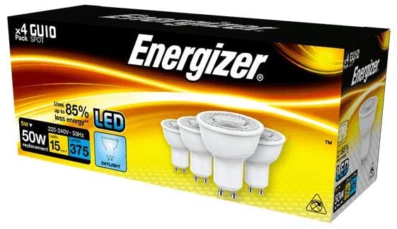 Energizer GU10 4.9W 50W Replacement LED Bulb 4 Pack (Daylight Non Dimmable), 4 Count (Pack of 1)