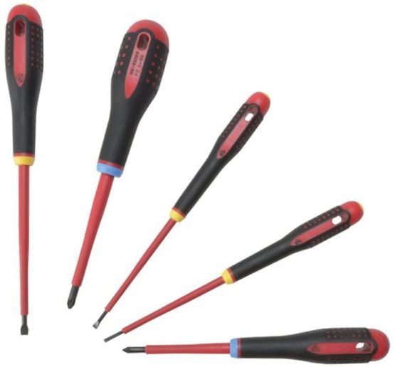 Bahco BE-9882S Insulated Ergo VDE Screwdriver Set, Slotted/Pozidriv, 5 Pieces