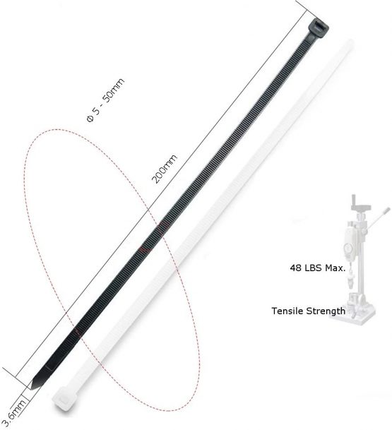 Beshine 500 Pack of Black Cable Ties, 200mm x 3.6mm, 8" Tie Wraps - Self Locking, Strong Nylon Zip Ties for Home Office Garage and Workshop - Image 2