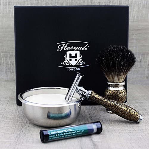 Haryali London Mens Shaving Kit, 5pc Shaving Brush Set, Gold Antique, Grooming Set, Badger Hair Shaving Brush - Image 2