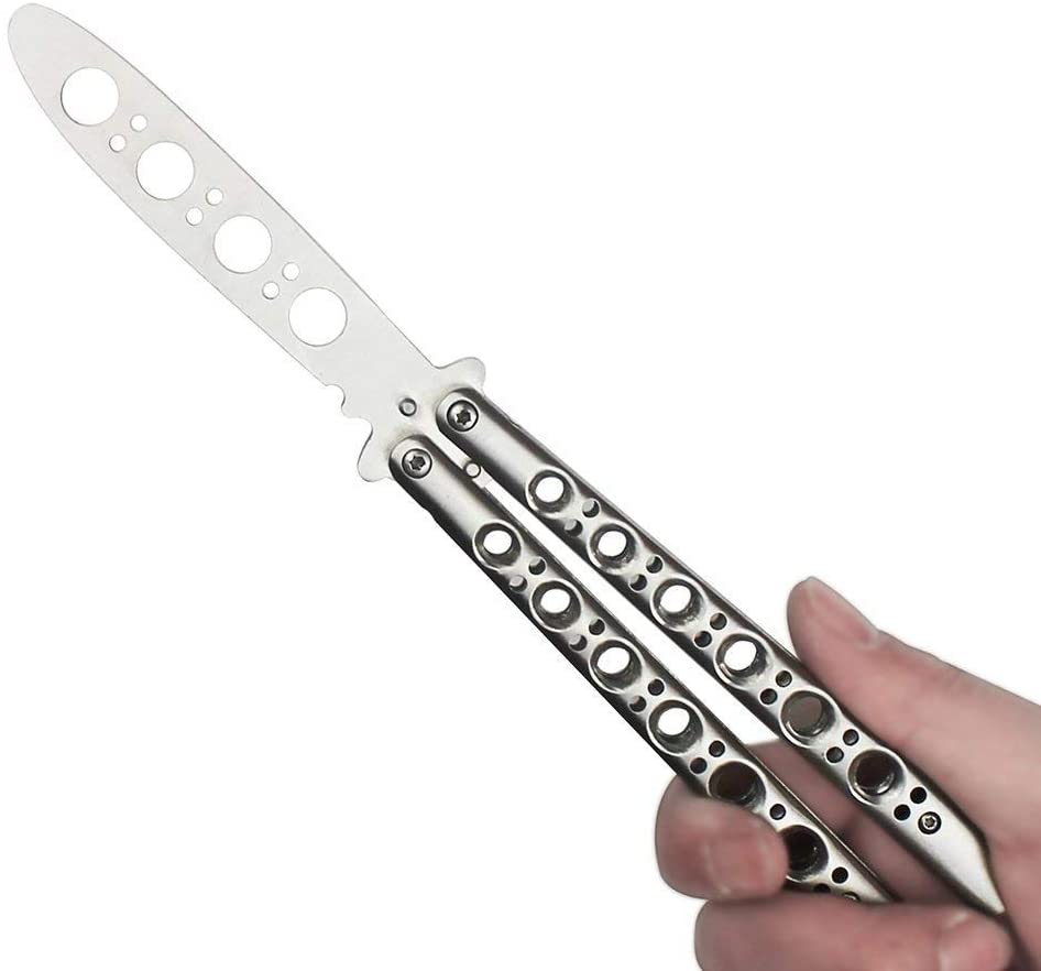  VORNNEX Practice Butterfly Knife Trainer,Full Stainless Steel  Unsharpened 100% Safe Dull Balisong Knives Trainer Butterfly Comb for  Training(Silver) : Sports & Outdoors