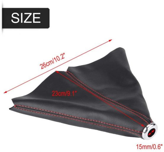 Gear Stick Cover, Universal PU Leather Auto Manual Gear Shift Knob Boot Dust Cover Gear Shift Knob Gaiter Boot Gear Stick Cover, Black Bright Red Stitch - Image 3