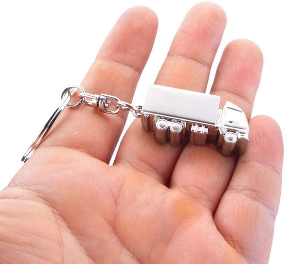 ODETOJOY Cute Truck Keyrings Lorry Key Racks Men Car Metal Key Ring Hoops Keyfob Silver 3D Keychains Creative Lovely Key Holders Finder (Truck) - Image 4