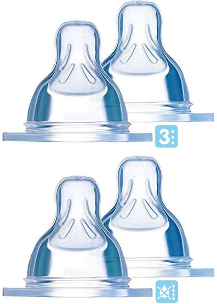 MAM Non-Spill Silk Bottle Teats, Size 3 and Size 4, Suitable for Babies from 4 Months - Set of 4, 4 count (Pack of 1)