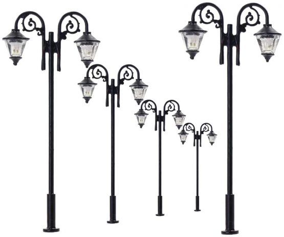 LYM61 5pcs Model Train HO Scale Lamp Post LEDs 1:87 Street Lights 65mm Miniature Double Heads Warm White