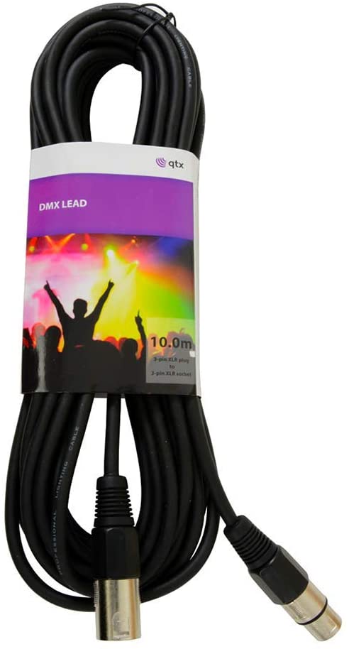 QTX - 3 x 10m DMX Cable for DJs Clubs, Lights, Black, 30 meters - Image 3