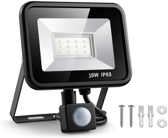 Eslas LED Floodlight 20W,Security Light with Motion Sensor Outdoor,Super Bright 2000 LM PIR Light,IP65 Waterproof for Garage,Garden,Car Park, Construction Site, 6500K Cold White[Energy Class A++ ]