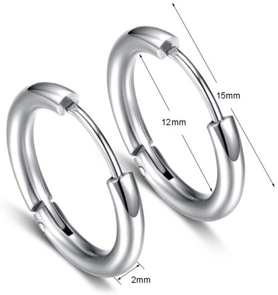 5 Pairs 15mm 316L Stainless Steel Huggie Hinged Hoop Earrings for Men Women, Jewelry Earrings Men Black round, Small Silver Hoop Earrings Set, Titanium Gold Earrings Men Ladies Clip on Studs Piercing - Image 2