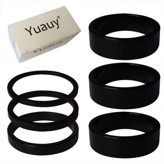Yuauy Bicycle Headset Stem Washer Spacer 2/3/5mm and 10mm x 3pcs Fits 1-1/8" (28.8mm) heads steerer tubes for MTB Road Bike Aluminium Alloy Black