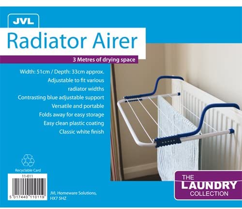 JVL Folding Clothes Radiator Drying Airer, Plastic/Metal, White, 3M - Blue Handles - Image 3