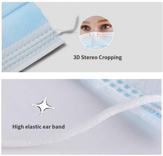 Fesjoy 10Pcs Disposable Face M-as-k 3 Layers M-as-k Non-woven Disposable Anti-dust Safe Breathable M-as-ks Blue - Image 3
