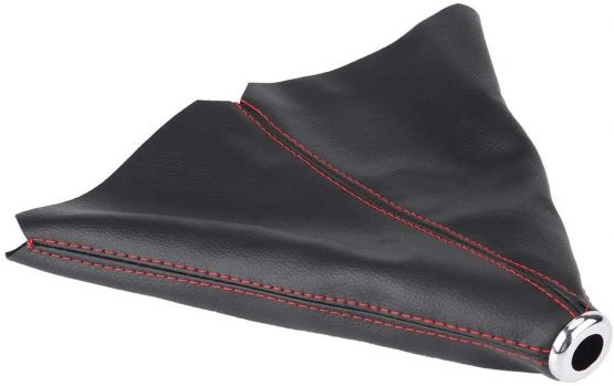 Gear Stick Cover, Universal PU Leather Auto Manual Gear Shift Knob Boot Dust Cover Gear Shift Knob Gaiter Boot Gear Stick Cover, Black Bright Red Stitch - Image 2