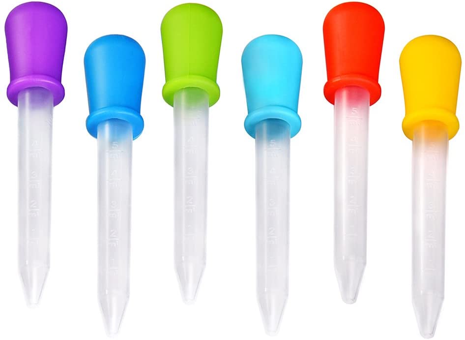 6 Pieces Silicone and Plastic Droppers Pipettes for Candy Molds Gummy Mold and Crafts, 5 ML