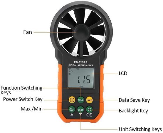 Anemometer, PEAKMETER PM6252A Digital Wind Speed Meter Air Volume Measuring - Image 4
