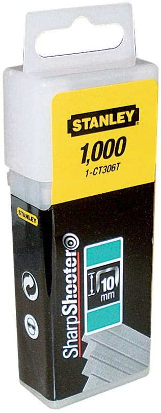 Stanley 1-CT306T 10mm Flat Narrow Crown Staples (1000 Pieces), Silver, 10 mm