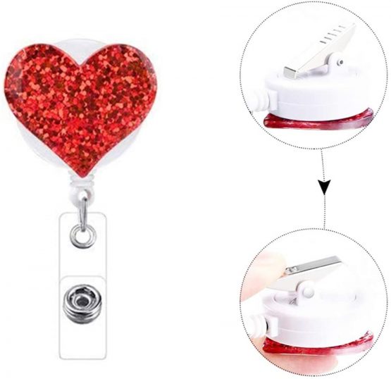 5 Pcs Heart Retractable Badge Holder Badge Reel Badge Name Holder ID Badge Reel Cord with Alligator Clip for Office Work School Business Travel Nurse Employee - Image 3