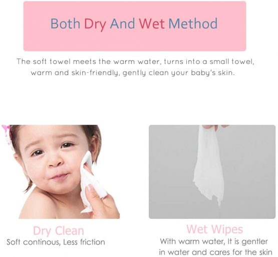 Cotton Tissue GothicBride 100% US Cotton Dry Baby Wipes Soft Dry Cotton Wipes Disposable Face Towels Makeup Removing for Sensitive Skin Portable(1 PACK-60 Counts) - Image 4