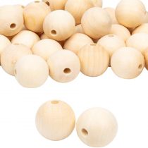 PandaHall Elite 50pcs Wooden Beads, Natural Round Wood Beads Unfinished Large Hole Wood Spacer Beads for Crafts DIY Handmade Decorations Bracelet Dreamcatcher Making, 30mm