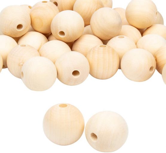 PandaHall Elite 50pcs Wooden Beads, Natural Round Wood Beads Unfinished Large Hole Wood Spacer Beads for Crafts DIY Handmade Decorations Bracelet Dreamcatcher Making, 30mm