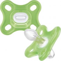 MAM Comfort All-Silicone Soothers 0 Months+ (Pack of 2), Soft and Light Newborn Soother, Premature and Newborn Essentials, with Self Sterilising Travel Case, Green