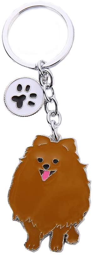 Dog Key-ring Keychain,10cm Cute Metal Dog Keychain Keyring Keyfob Bag Charm Best Birthday (Brown Pomeranian)