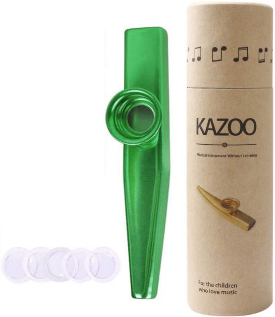 Metal Kazoo and 5 Membrane Flute Diaphragm, Aluminum Alloy Kazoo with Vintage Gift Box, Good for Kids, Music Beginner