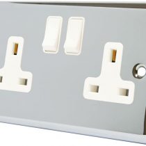 AET CPC2GSOCWH Polished Chrome Classical 2 Gang White Insert Plastic Rocker Switches-13 Amp Double Plug Socket