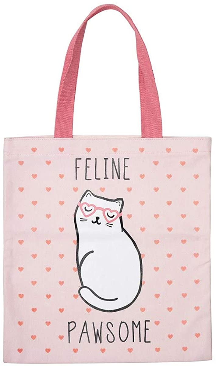 Sass & Belle Cutie Cat Tote Bag, Pink,white