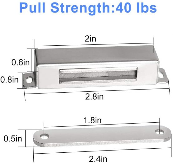 Onarway Magnetic Door Catch 20KG Pull Strong Magnet Cabinet Latches Magnetic Hardware Stainless Steel Chrome Door Closer for Bathroom Kitchen Sliding Door Window Cupboard (40lbs Strength 2 Pack) - Image 3