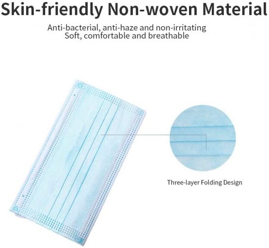 Fesjoy 10Pcs Disposable Face M-as-k 3 Layers M-as-k Non-woven Disposable Anti-dust Safe Breathable M-as-ks Blue - Image 4