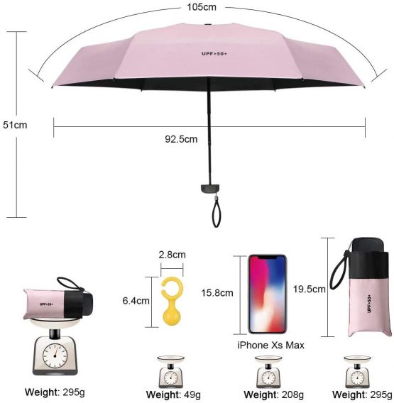 Vicloon Mini Travel Umbrella, Pocket Umbrella Foldable Compact with Flat Handle, 6-Rib Light-Weight Waterproof Sturdy and Portable Umbrella, Rain and Sun Umbrella, UPF>50+ Protection (Pink) - Image 2