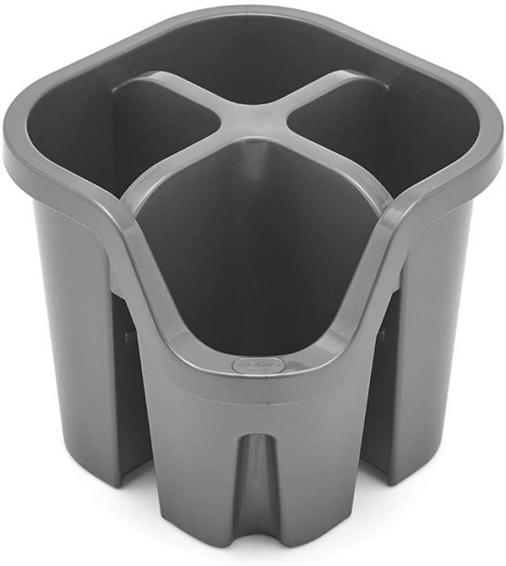 Addis 517938 Cutlery Utensil Drainer Caddy with 4 Compartments, Metallic Silver, 14 x 14 x 13 cm