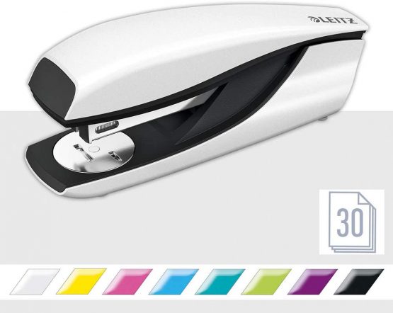 Leitz Stapler, 30 Sheet Capacity, Ergonomic Metal Body, Includes Staples, WOW Range, 55021001 - Pearl White