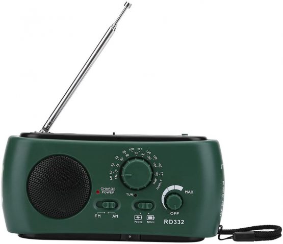 Dilwe LED Flashlight, Solar Hand Crank AM/FM Radio with LED Flashlight Emergency Phone Charger(Dark Green)