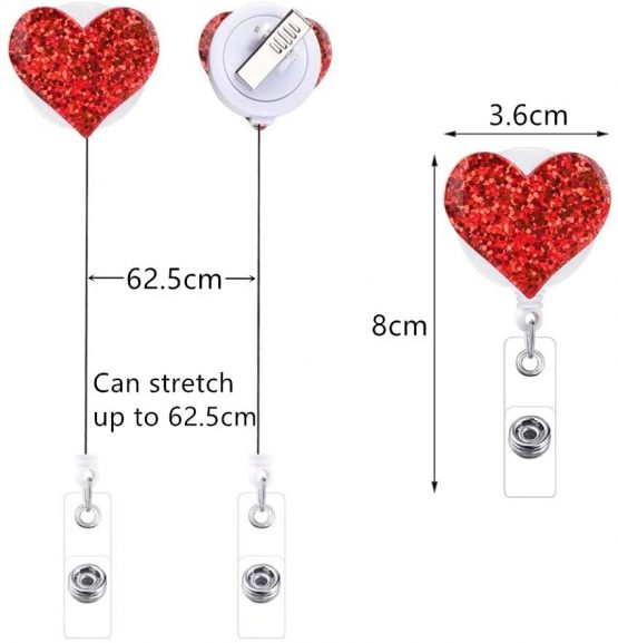 5 Pcs Heart Retractable Badge Holder Badge Reel Badge Name Holder ID Badge Reel Cord with Alligator Clip for Office Work School Business Travel Nurse Employee - Image 2