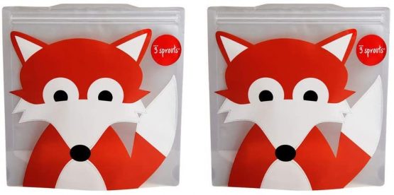 3 Sprouts Sandwich Bag (2 pack) – Reusable & Washable Lunch Storage Bag for Kids, Fox, 3S-ISWFOX