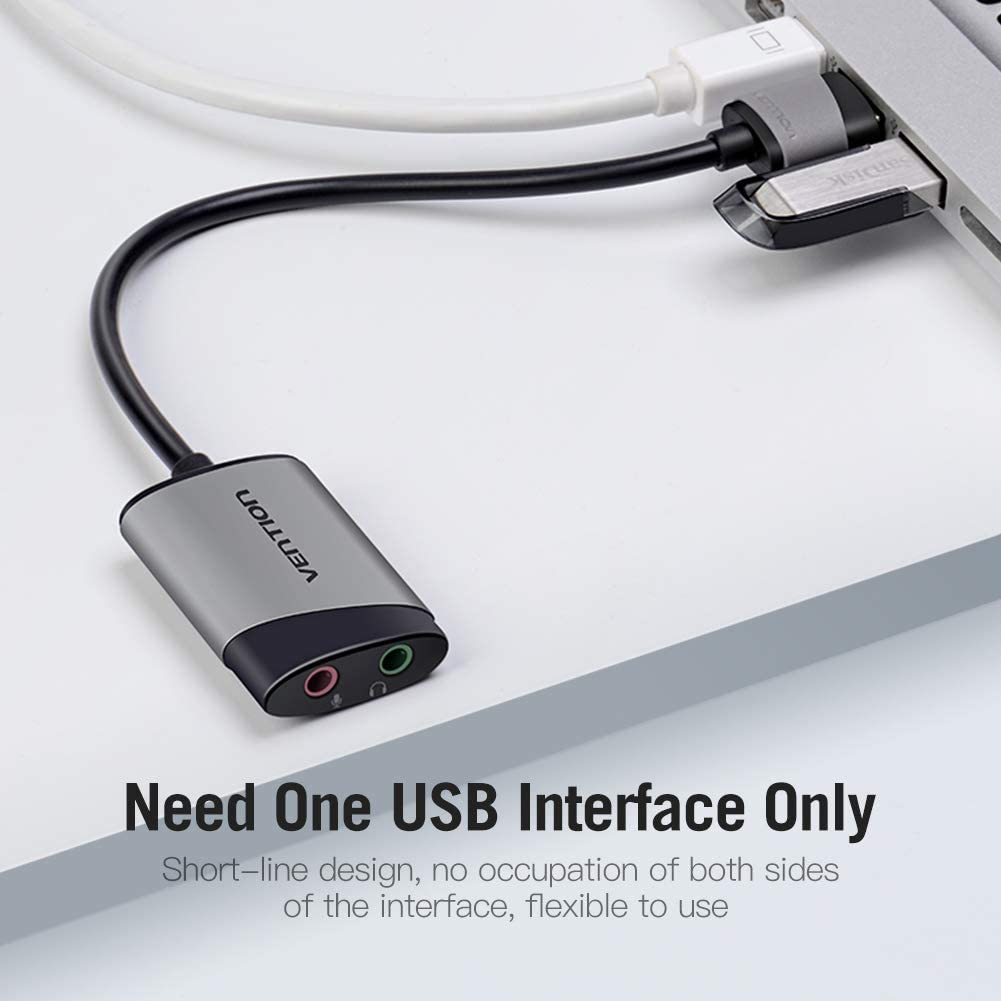 VENTION USB Sound Card - 3.5mm Jack Audio Adapter with TRS Mic Support - Compatible with PC, Laptop, Headset, PS5/4, Mac and More - Image 2