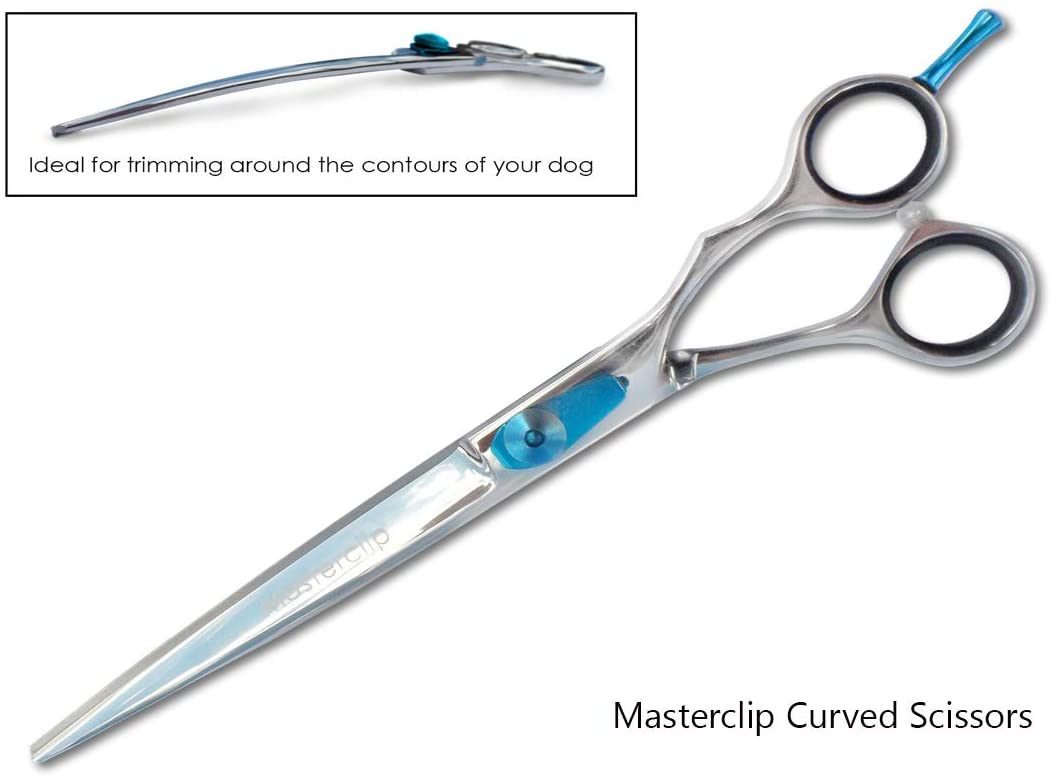 Masterclip 7.5” Essentials Curved Scissors, Professional High Grade Stainless Steel Easy Grip Dog Grooming Scissors
